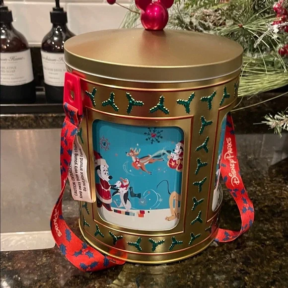 Disney Parks Music Box Popcorn Bucket Festive Holiday Tin - plays jingle bells - Picture 8 of 14